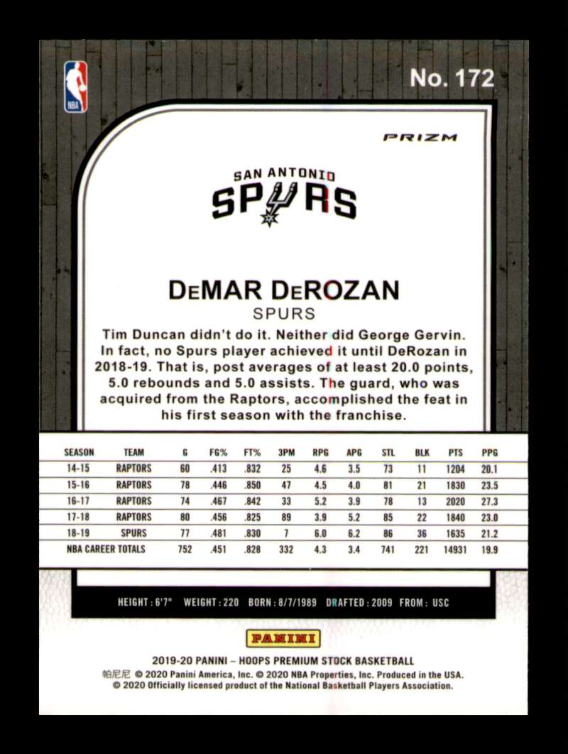 Load image into Gallery viewer, 2019-20 Panini Hoops Premium Stock Green Prizm DeMar DeRozan #172 Image 2
