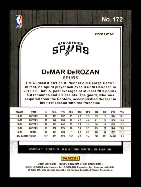 2019-20 Panini Hoops Premium Stock Green Prizm DeMar DeRozan