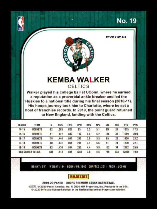 2019-20 Panini Hoops Premium Stock Red Cracked Ice Prizm Kemba Walker 