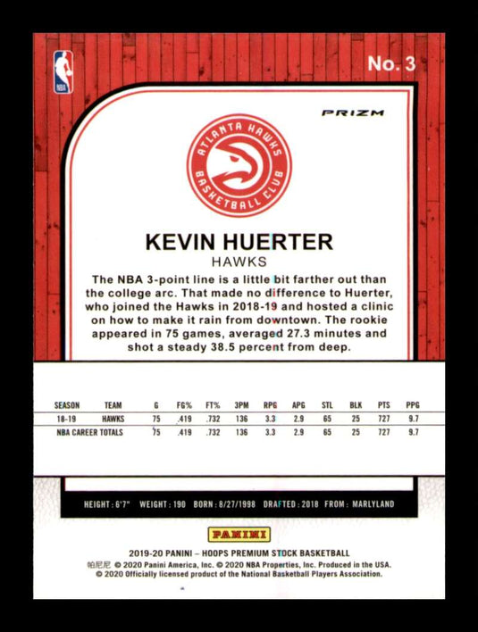 2019-20 Panini Hoops Premium Stock Red Cracked Ice Prizm Kevin Huerter