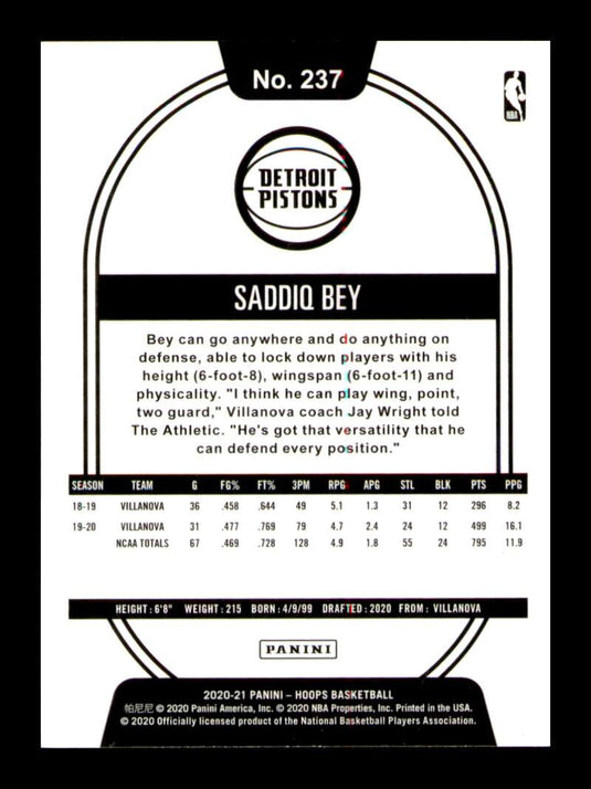 2020-21 Panini Hoops Saddiq Bey 