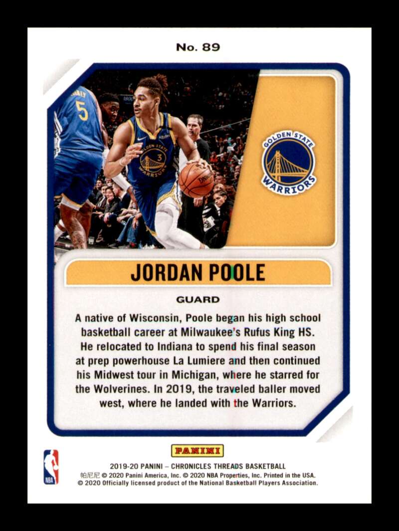 Load image into Gallery viewer, 2019-20 Panini Chronicles Threads Jordan Poole #89 Rookie RC Image 2
