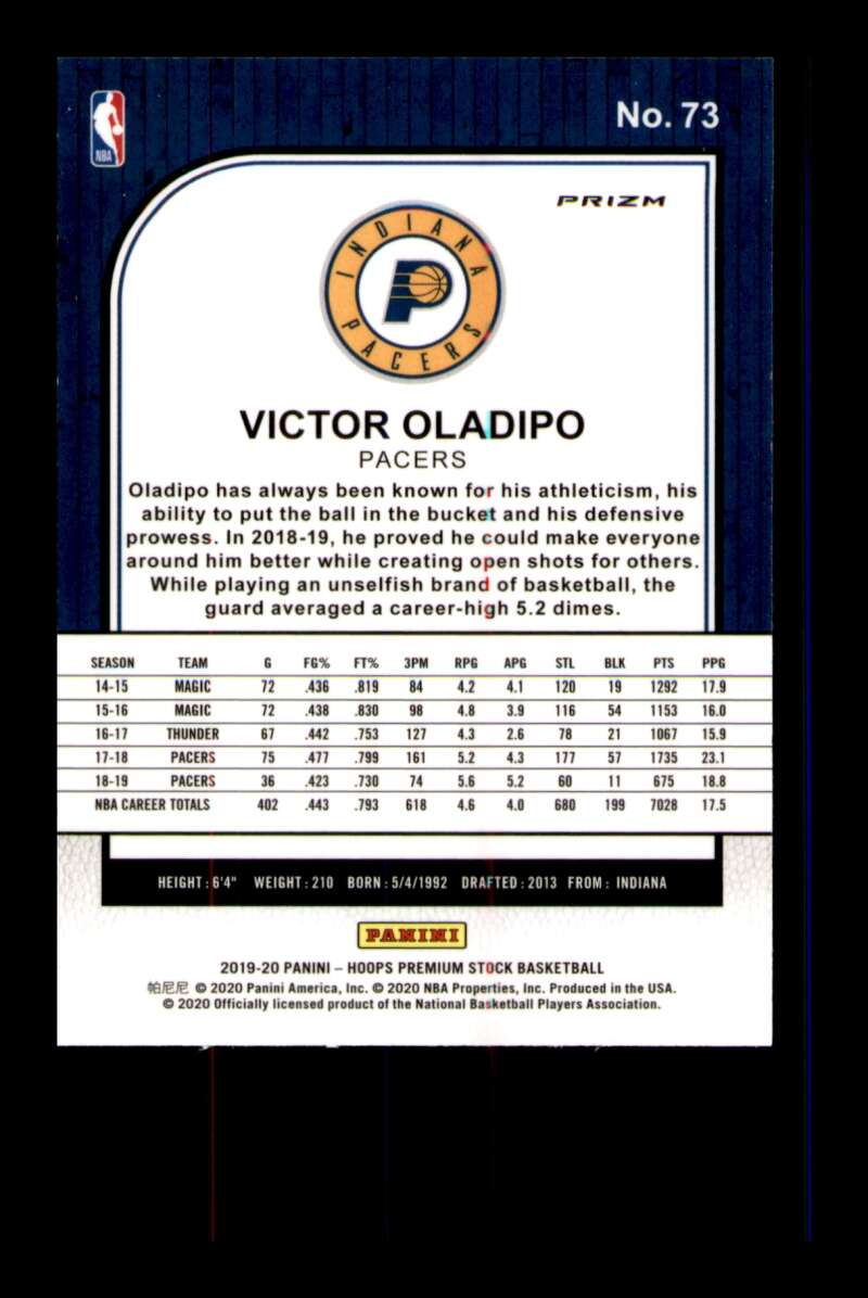 Load image into Gallery viewer, 2019-20 Panini Hoops Premium Stock Silver Prizm Victor Oladipo #73 Image 2
