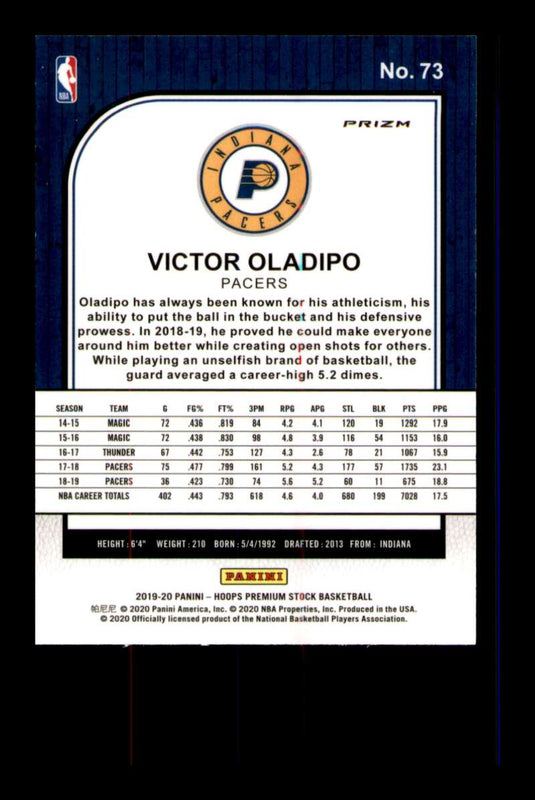 2019-20 Panini Hoops Premium Stock Silver Prizm Victor Oladipo