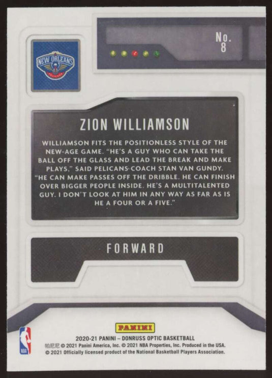 2020-21 Donruss Optic T Minus Zion Williamson