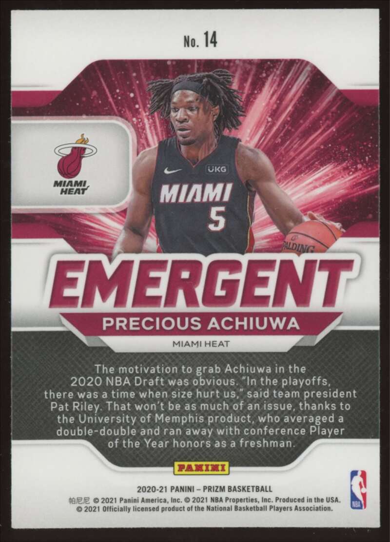 Load image into Gallery viewer, 2020-21 Panini Prizm Emergent Precious Achiuwa #14 Rookie RC Image 2
