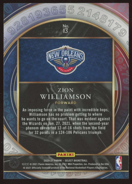 2020-21 Panini Select Numbers Zion Williamson 