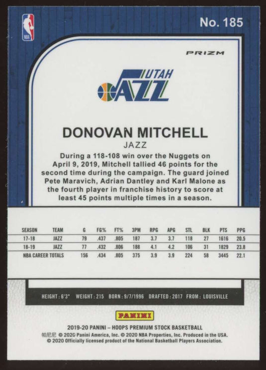 2019-20 Panini Hoops Premium Stock Silver Prizm Donovan Mitchell