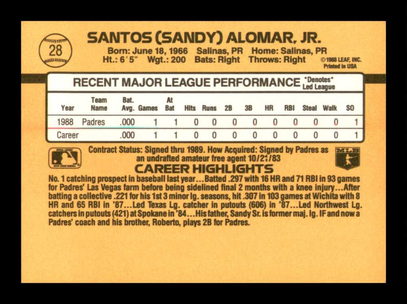 Load image into Gallery viewer, 1989 Donruss Sandy Alomar Jr. #28 Rookie RC Image 2
