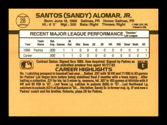 1989 Donruss Sandy Alomar Jr. 