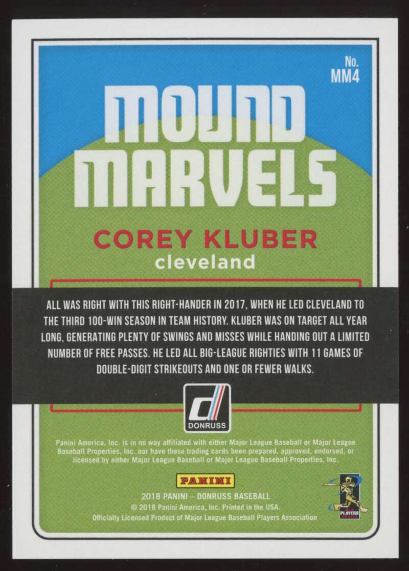 Load image into Gallery viewer, 2018 Donruss Mound Marvels Corey Kluber #MM4 Short Print SP /999 Image 2
