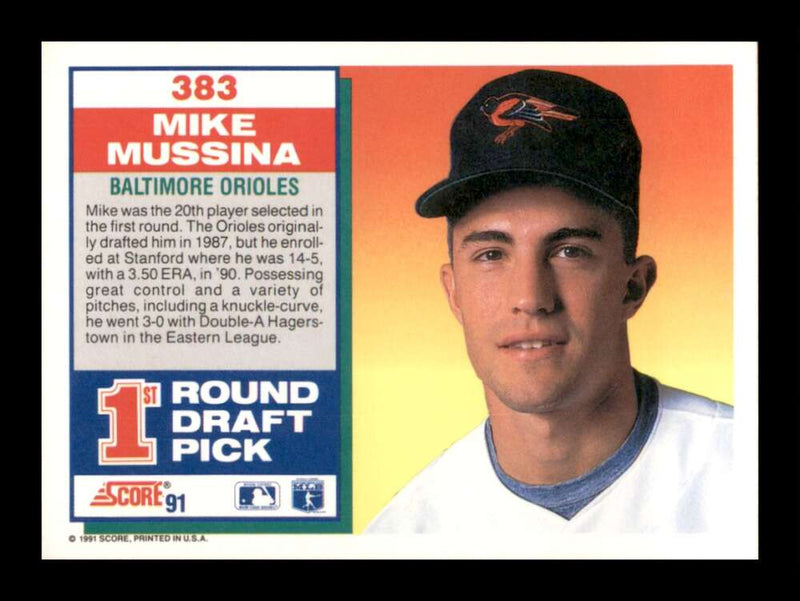 Load image into Gallery viewer, 1991 Score Mike Mussina #383 Rookie RC Image 2
