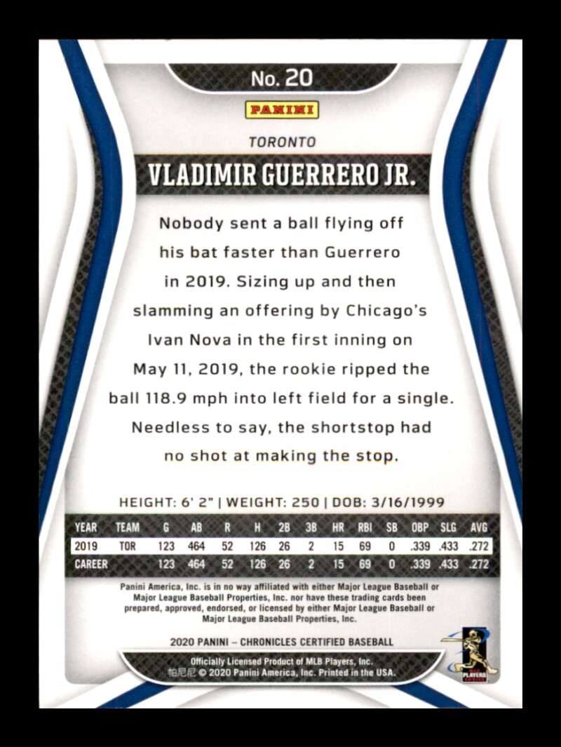 Load image into Gallery viewer, 2020 Panini Chronicles Certified Green Vladimir Guerrero Jr. #20 Image 2
