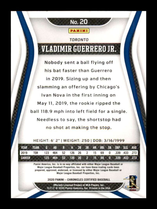 2020 Panini Chronicles Certified Green Vladimir Guerrero Jr.