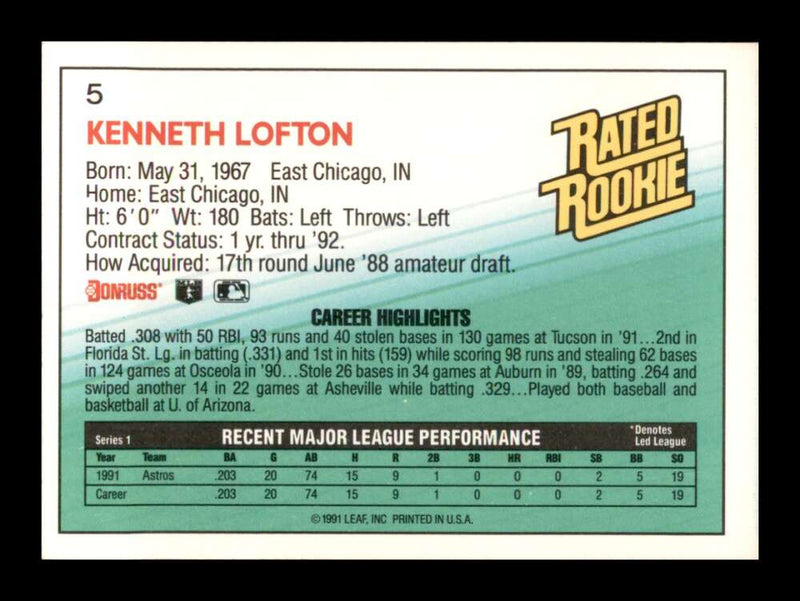 Load image into Gallery viewer, 1992 Donruss Kenny Lofton #5 Rookie RC Image 2
