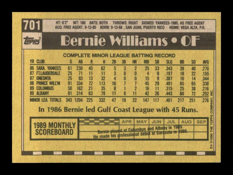 Load image into Gallery viewer, 1990 Topps Bernie Williams #701 Rookie RC Image 2
