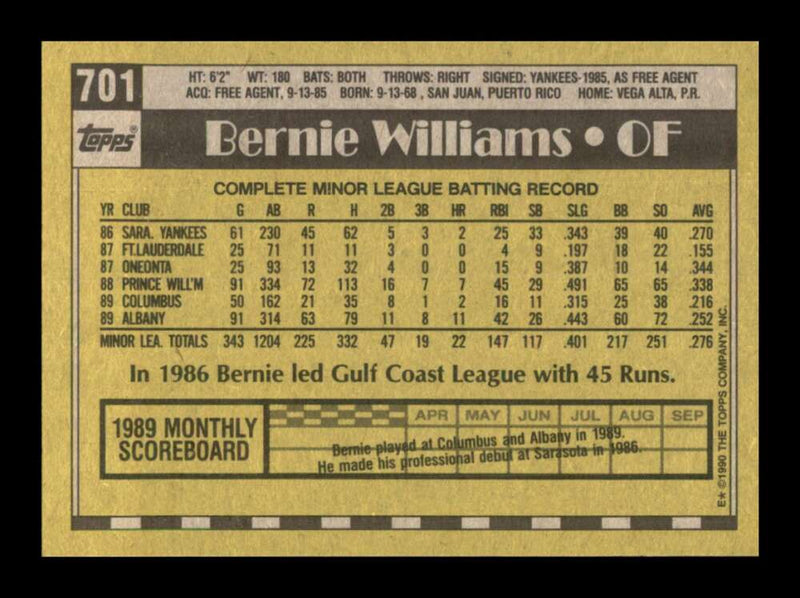 Load image into Gallery viewer, 1990 Topps Bernie Williams #701 Rookie RC Image 2
