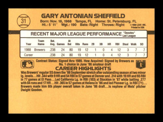 1989 Donruss Gary Sheffield