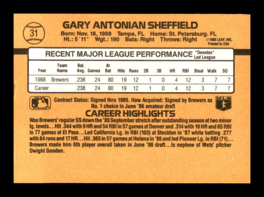 1989 Donruss Gary Sheffield 