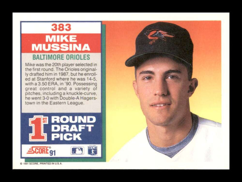 Load image into Gallery viewer, 1991 Score Mike Mussina #383 Rookie RC Image 2
