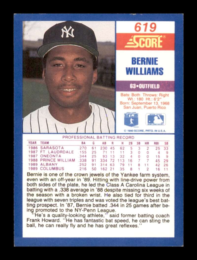 Load image into Gallery viewer, 1990 Score Bernie Williams #619 Rookie RC Image 2
