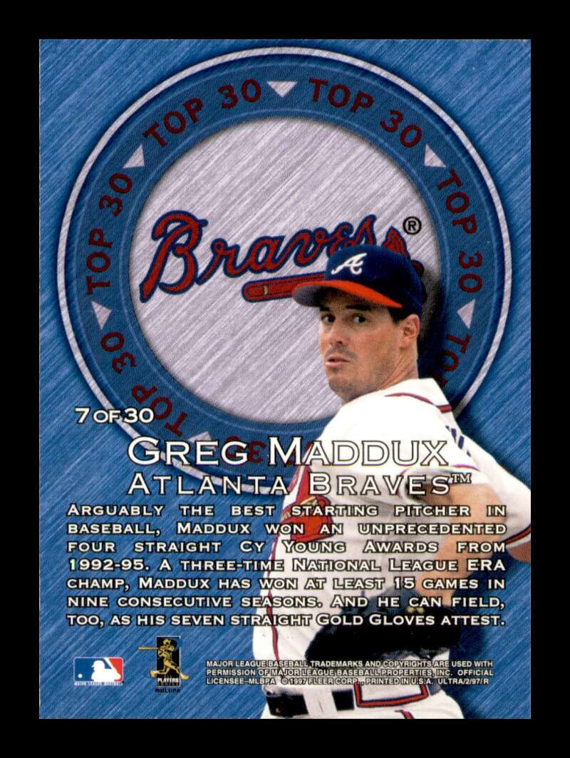 Load image into Gallery viewer, 1997 Fleer Ultra Top 30 Greg Maddux #7 Image 2
