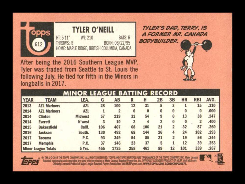 Load image into Gallery viewer, 2018 Topps Heritage Tyler O&#39;Neill #612 Rookie RC Image 2
