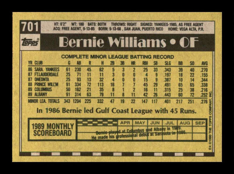 Load image into Gallery viewer, 1990 Topps Bernie Williams #701 Rookie RC Image 2
