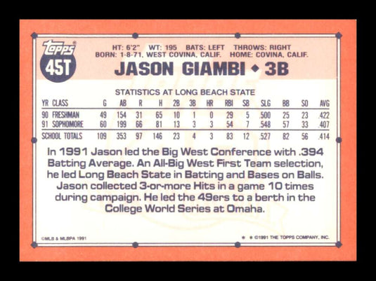 1991 Topps Traded Jason Giambi