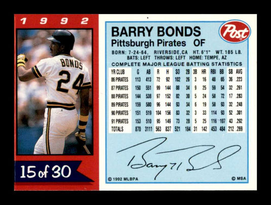 1992 Post Cereal Barry Bonds 