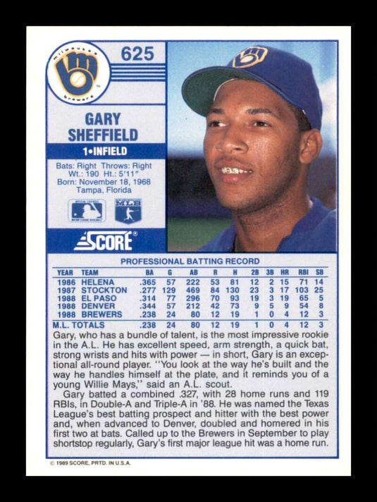 1989 Score Gary Sheffield 