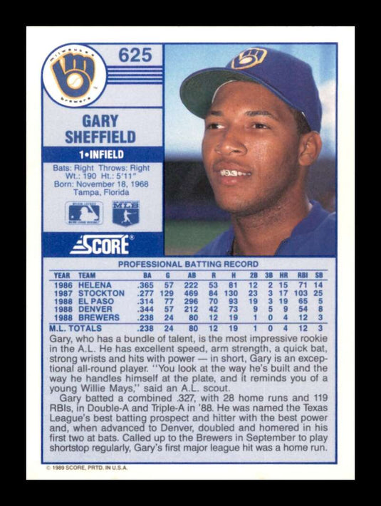 1989 Score Gary Sheffield 