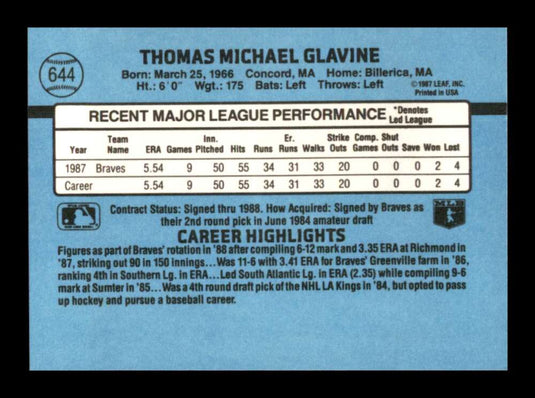 1988 Donruss Tom Glavine 