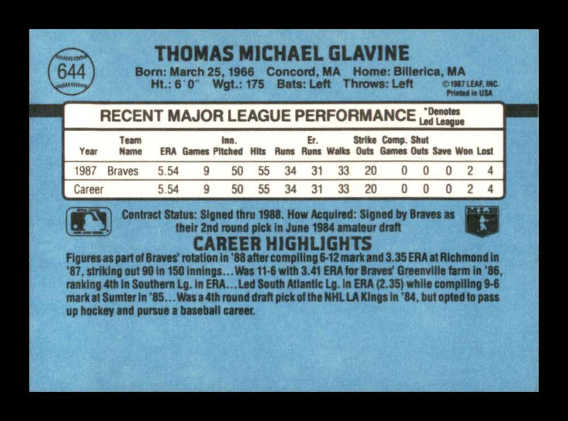 Load image into Gallery viewer, 1988 Donruss Tom Glavine #644 Rookie RC Image 2
