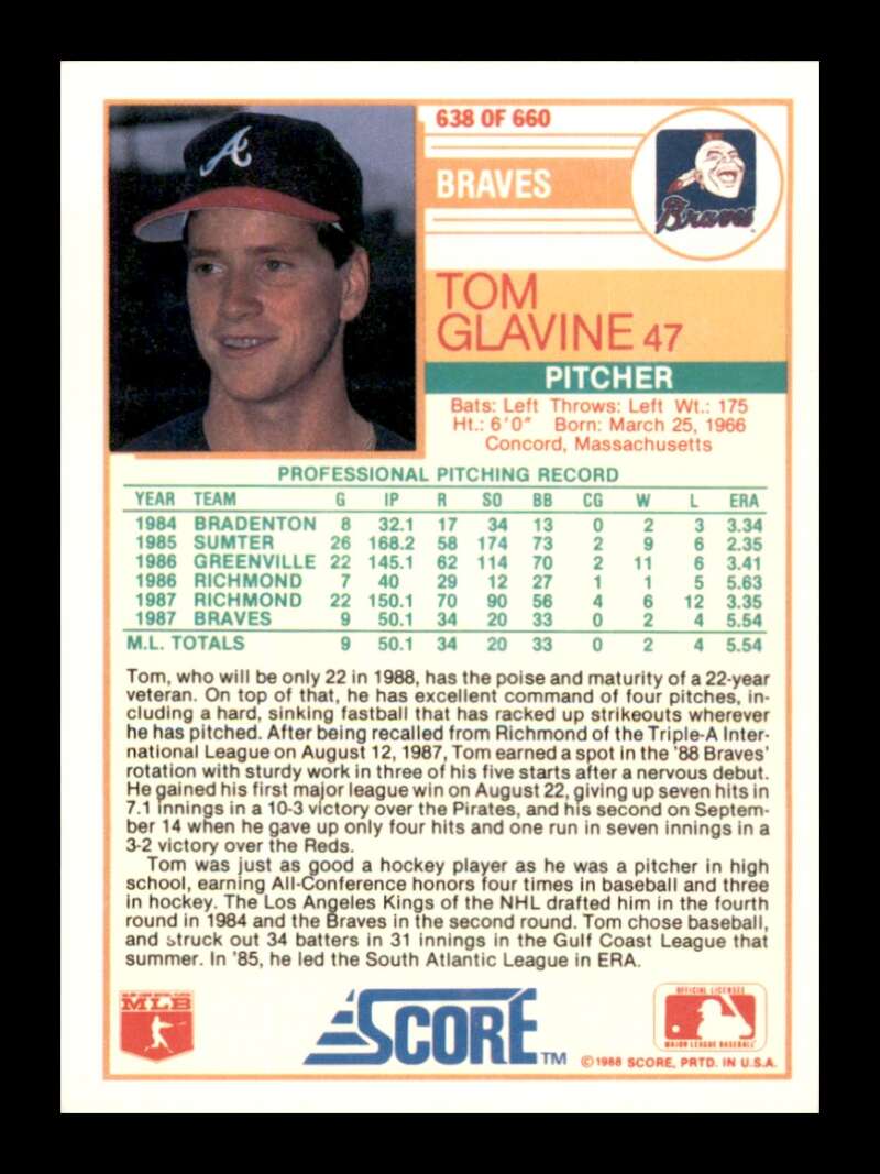 Load image into Gallery viewer, 1988 Score Glossy Tom Glavine #638 Rookie RC Image 2
