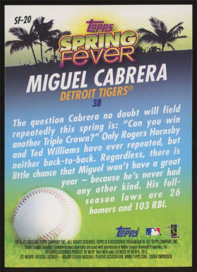 Load image into Gallery viewer, 2013 Topps Spring Fever Miguel Cabrera #SF-20 Image 2
