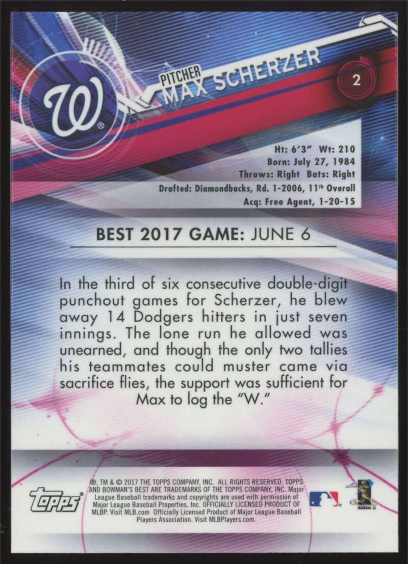 Load image into Gallery viewer, 2017 Bowman&#39;s Best Max Scherzer #2 Image 2
