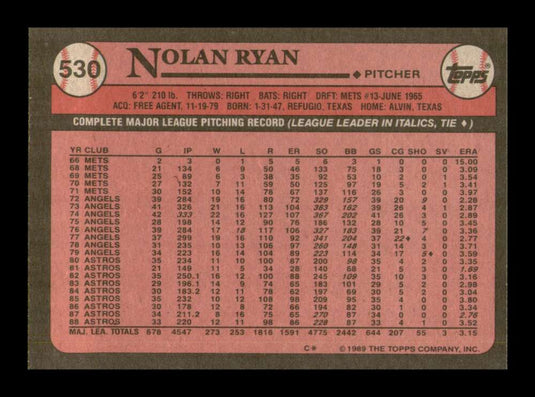 1989 Topps Nolan Ryan 