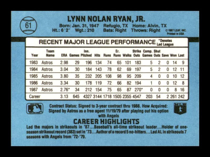 Load image into Gallery viewer, 1988 Donruss Nolan Ryan #61 Image 2
