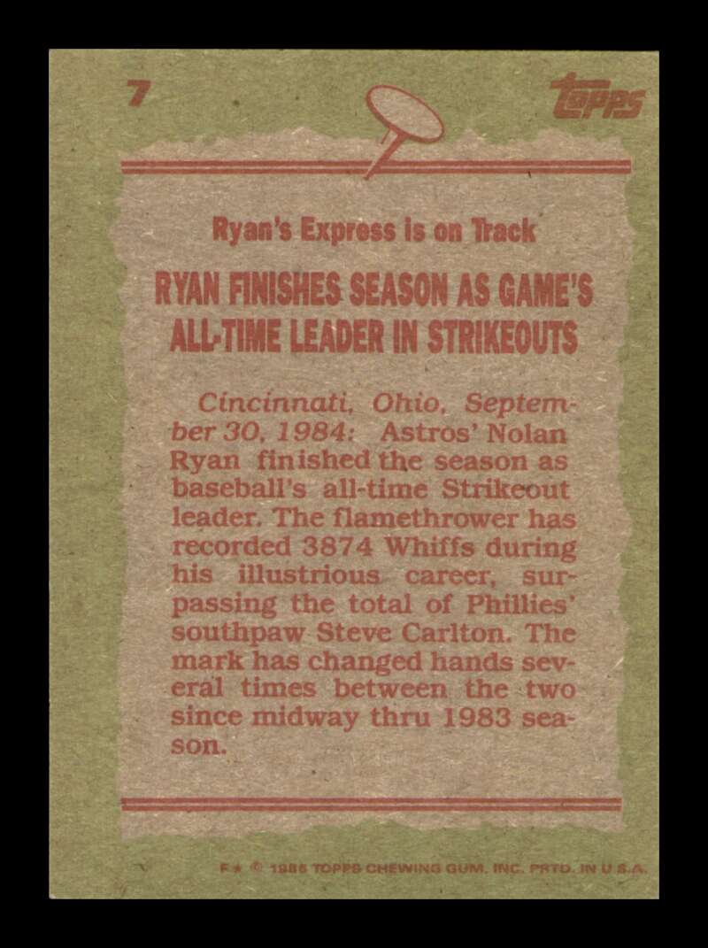 Load image into Gallery viewer, 1985 Topps Nolan Ryan #7 Image 2
