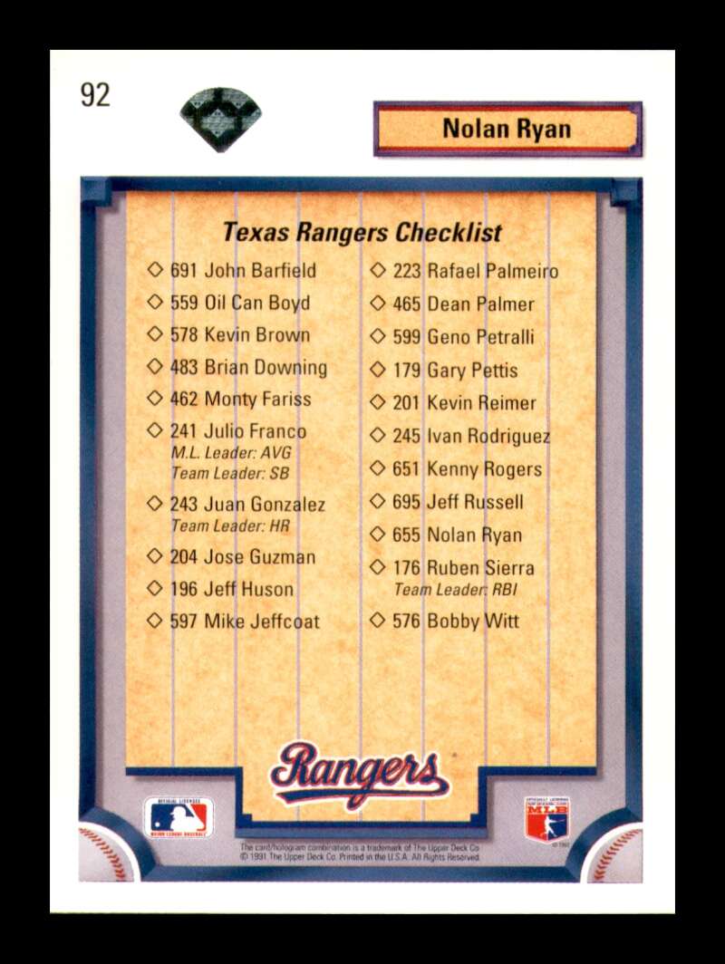 Load image into Gallery viewer, 1992 Upper Deck Nolan Ryan #92 Image 2
