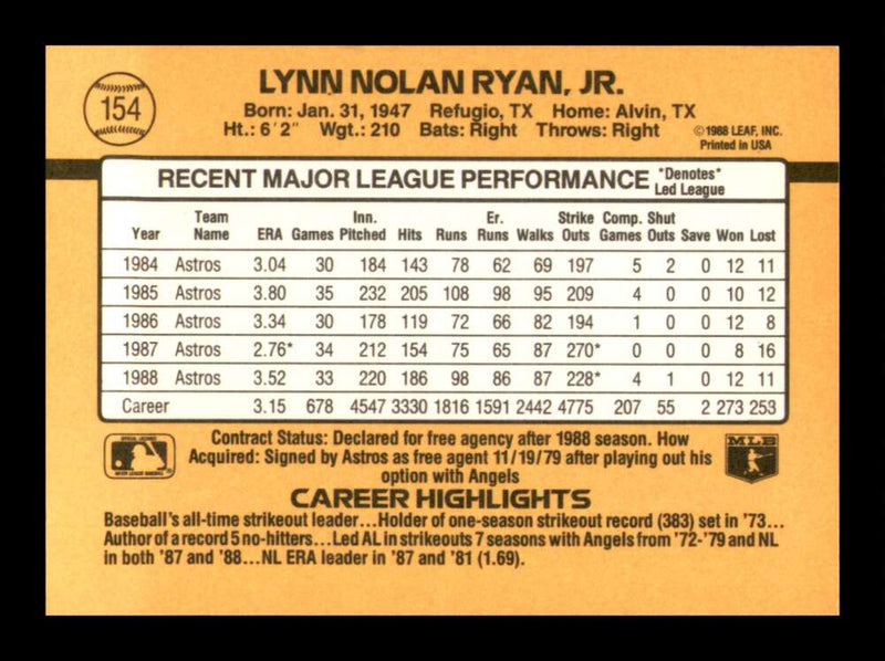 Load image into Gallery viewer, 1989 Donruss Nolan Ryan #154 Image 2
