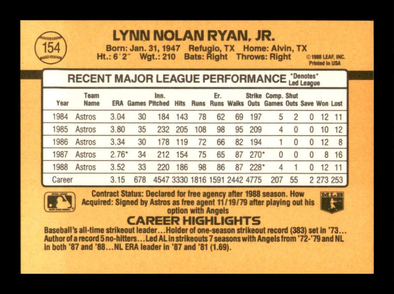 Load image into Gallery viewer, 1989 Donruss Nolan Ryan #154 Image 2
