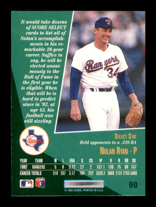 1992 Score Select Nolan Ryan 