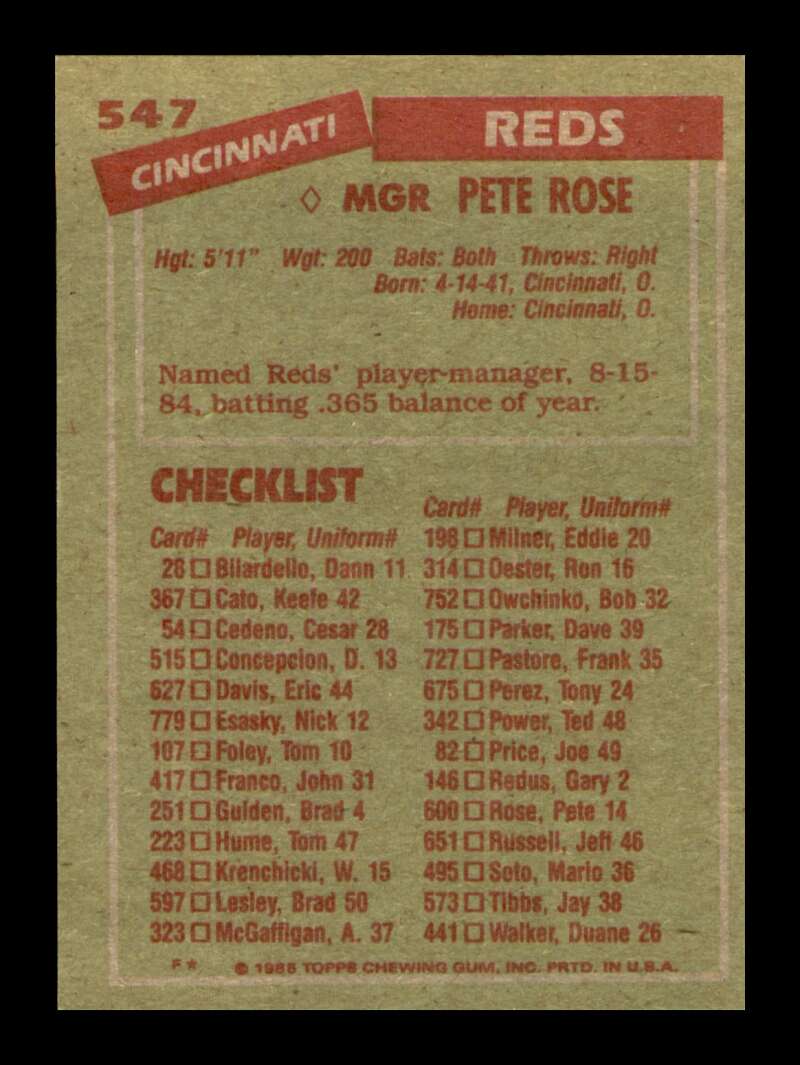 Load image into Gallery viewer, 1985 Topps Pete Rose #547 Image 2
