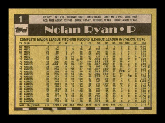 1990 Topps Nolan Ryan