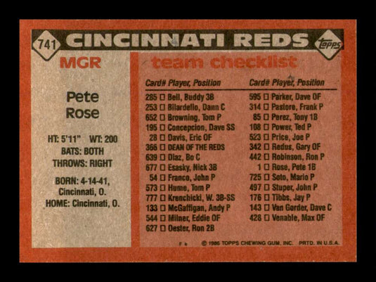 1986 Topps Pete Rose