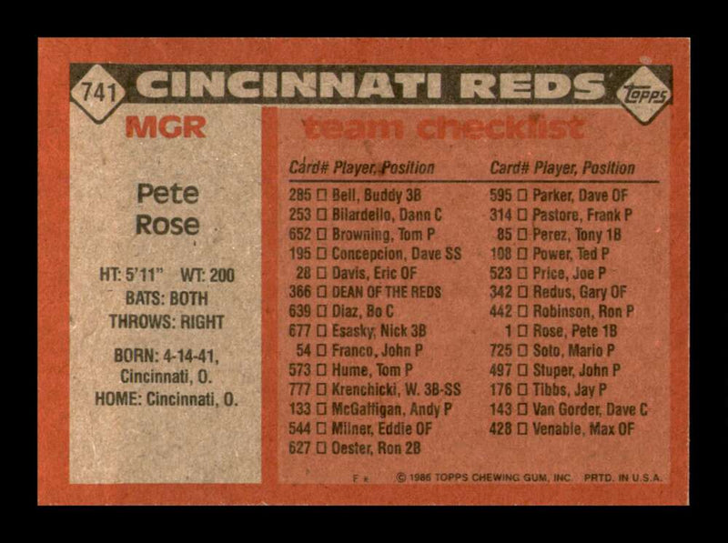 Load image into Gallery viewer, 1986 Topps Pete Rose #741 Image 2
