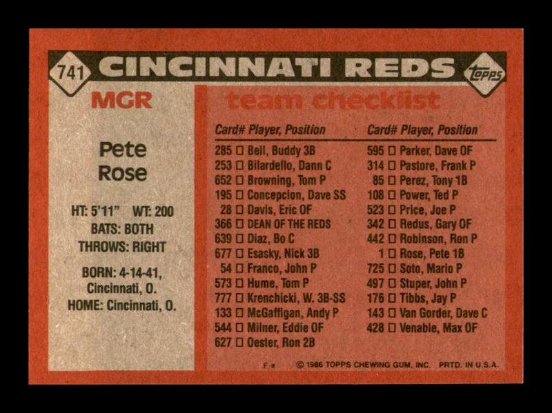 Load image into Gallery viewer, 1986 Topps Pete Rose #741 Image 2
