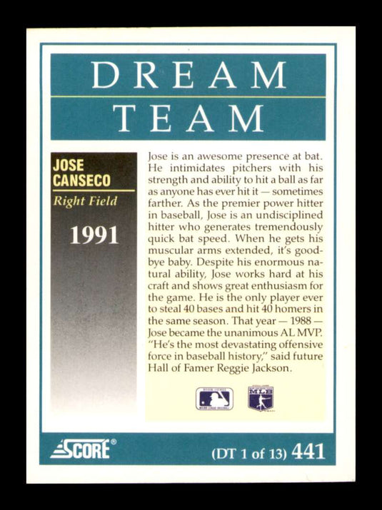 1991 Score Dream Team Jose Canseco